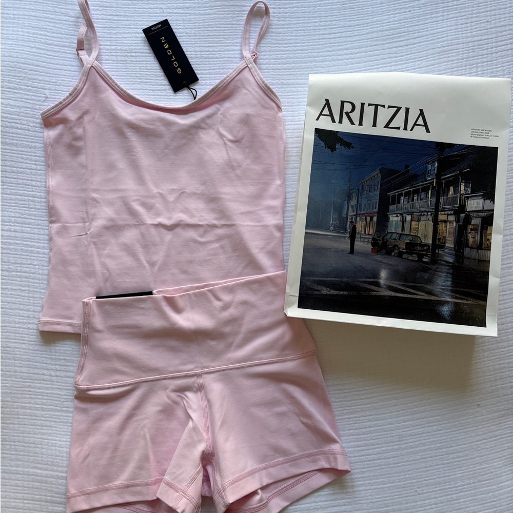 Aritzia Golden Butter Light Pink Cami and Biker Shorts NWT